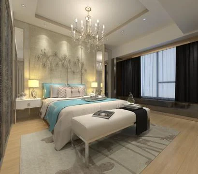 Bedroom Interior 3D Illustration Stock-Illustration