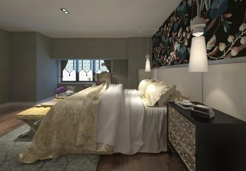 Bedroom Interior 3D Illustration Stockillustratie