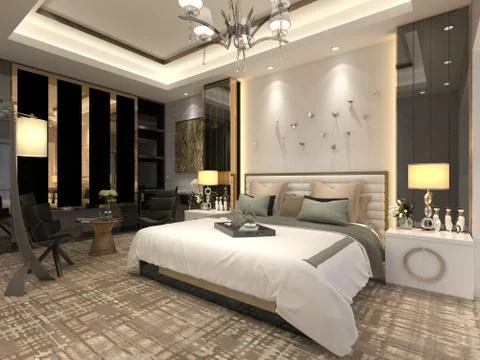 Bedroom Interior 3D Illustration Stock Illustration