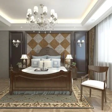 Bedroom Interior 3D Rendering Stock Illustration