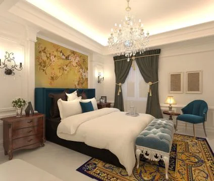 Bedroom Interior 3D Rendering Stock Illustration