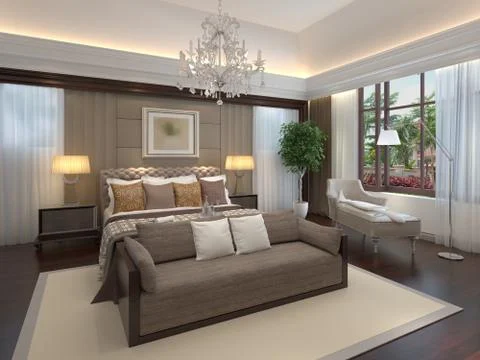 Bedroom Interior 3D Rendering Stock Illustration