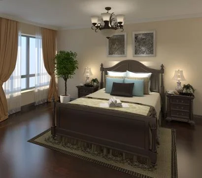 Bedroom Interior 3D Rendering 库存插图