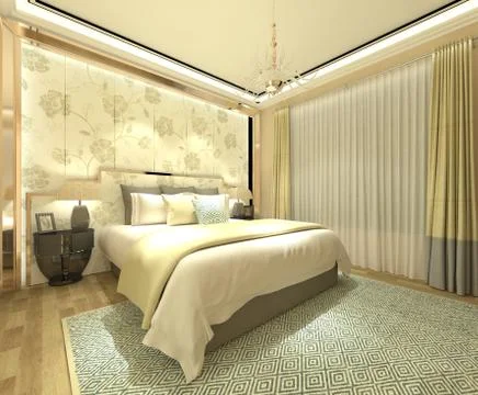 Bedroom Interior 3D Rendering Stock Illustration