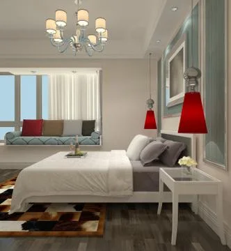 Bedroom Interior 3D Rendering Stock Illustration