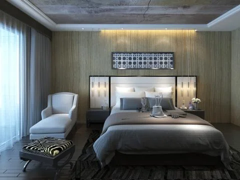 Bedroom Interior 3D Rendering Stock Illustration
