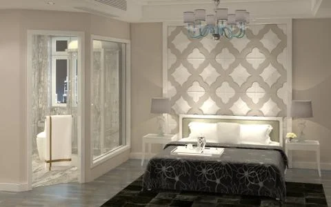 Bedroom Interior 3D Rendering Stock Illustration