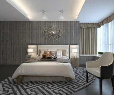 Bedroom Interior 3D Rendering Stock Illustration