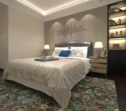 Bedroom Interior 3D Rendering Stock Illustration