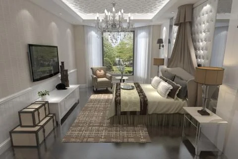 Bedroom Interior 3D Rendering Illustrazione stock