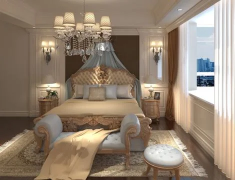 Bedroom Interior 3D Rendering Stock Illustration