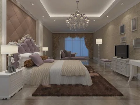 Bedroom Interior 3D Rendering Stock Illustration