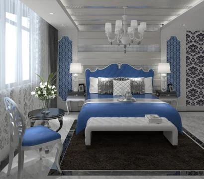 Bedroom Interior 3D Rendering Stock Illustration