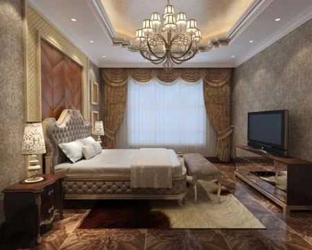 Bedroom Interior 3D Rendering Stock Illustration