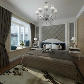 Bedroom Interior 3D Rendering Stock Illustration