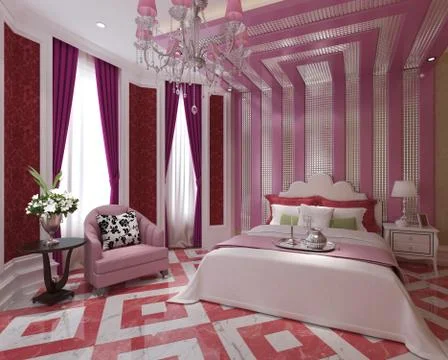 Bedroom Interior 3D Rendering Stock Illustration