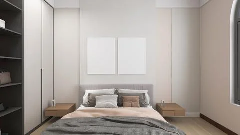 Bedroom interior. 3d rendering 库存插图