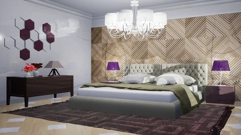 Bedroom interior. Bed. 3d illustration Stock-Footage 122286186