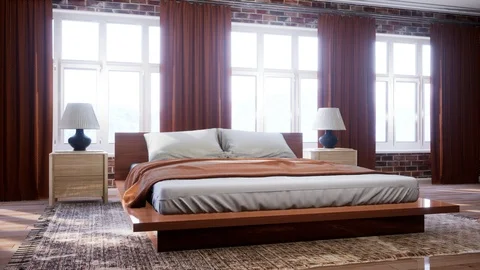 Bedroom interior. Bed. 3d illustration Stock Footage 123393168