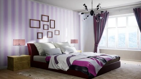 Bedroom interior. Bed. 3d illustration Stock Footage 124271630