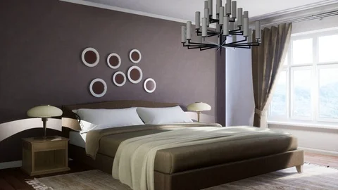 Bedroom interior. Bed. 3d illustration Stock Footage 124271784