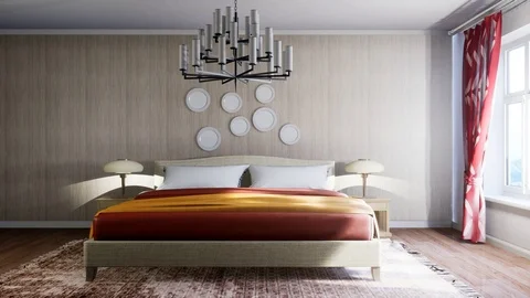 Bedroom interior. Bed. 3d illustration Stock Footage 124271786
