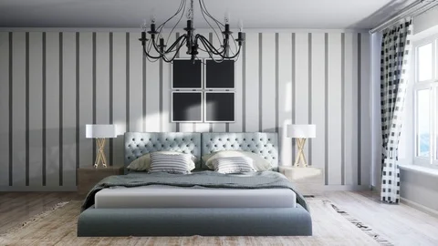 Bedroom interior. Bed. 3d illustration Stock Footage 124271939