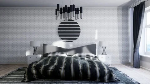 Bedroom interior. Bed. 3d illustration Stock Footage 124272885