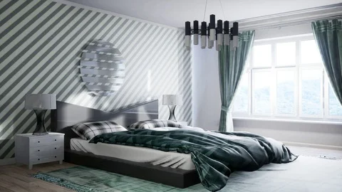 Bedroom interior. Bed. 3d illustration Stock Footage 124274089