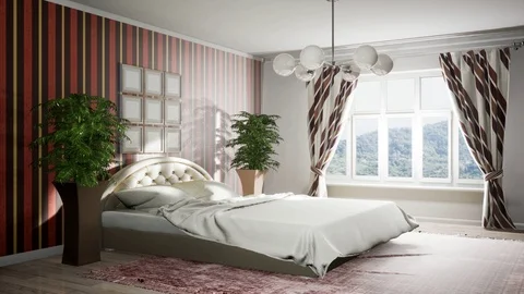 Bedroom interior. Bed. 3d illustration Stock Footage 124275189