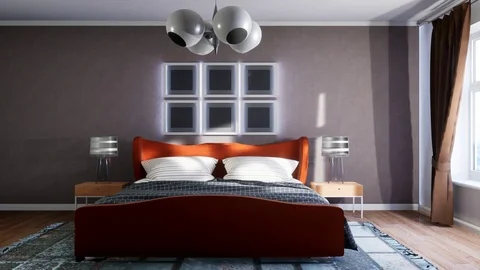 Bedroom interior. Bed. 3d illustration Stock Footage 124294110