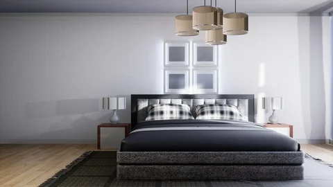 Bedroom interior. Bed. 3d illustration Stock Footage 124294282