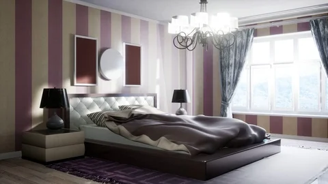 Bedroom interior. Bed. 3d illustration Stock Footage 124294415