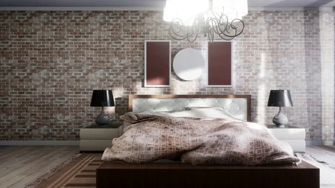 Bedroom interior. Bed. 3d illustration Stock Footage 124294418