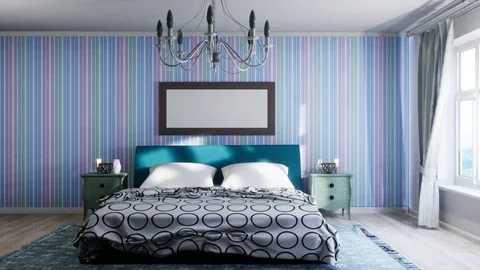 Bedroom interior. Bed. 3d illustration Stock Footage 124294472