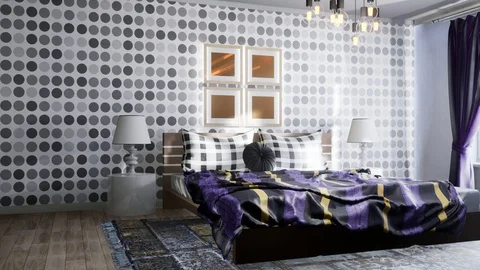 Bedroom interior. Bed. 3d illustration Stock Footage 124294558