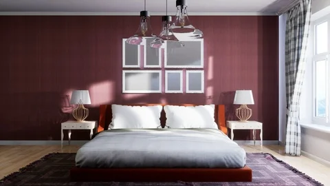Bedroom interior. Bed. 3d illustration Stock Footage 124294699