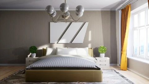 Bedroom interior. Bed. 3d illustration Stock Footage 124294701