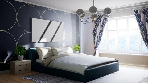 Bedroom interior. Bed. 3d illustration Stock Footage 124294790