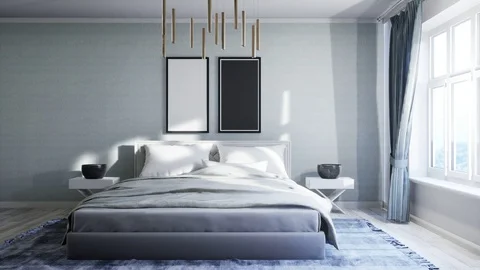 Bedroom interior. Bed. 3d illustration Stock Footage 124294792