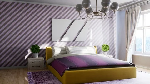 Bedroom interior. Bed. 3d illustration Stock Footage 124294793