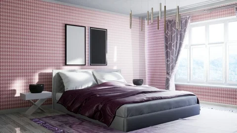 Bedroom interior. Bed. 3d illustration Stock Footage 124294848
