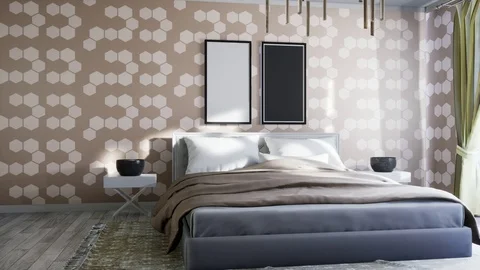 Bedroom interior. Bed. 3d illustration Stock Footage 124294850