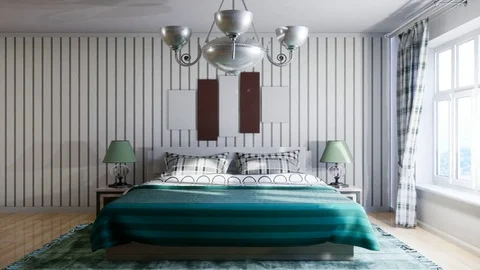 Bedroom interior. Bed. 3d illustration Stock Footage 124294895