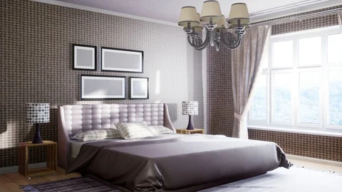 Bedroom interior. Bed. 3d illustration Stock Footage 124294896