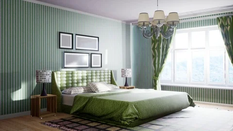 Bedroom interior. Bed. 3d illustration Stock Footage 124294897