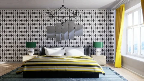 Bedroom interior. Bed. 3d illustration Stock Footage 124295595