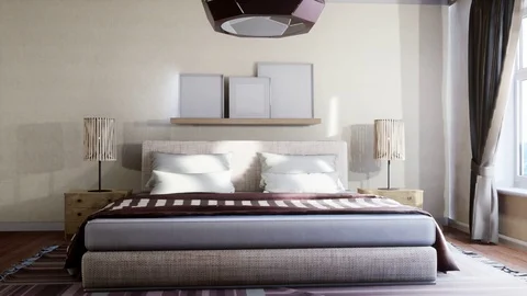 Bedroom interior. Bed. 3d illustration Stock Footage 124295974