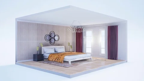Bedroom interior. Bed. 3d illustration Stock Footage 125547378