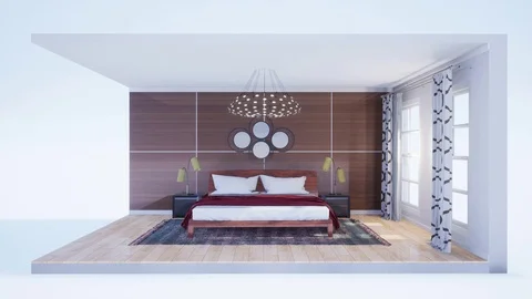 Bedroom interior. Bed. 3d illustration Stock Footage 125547386